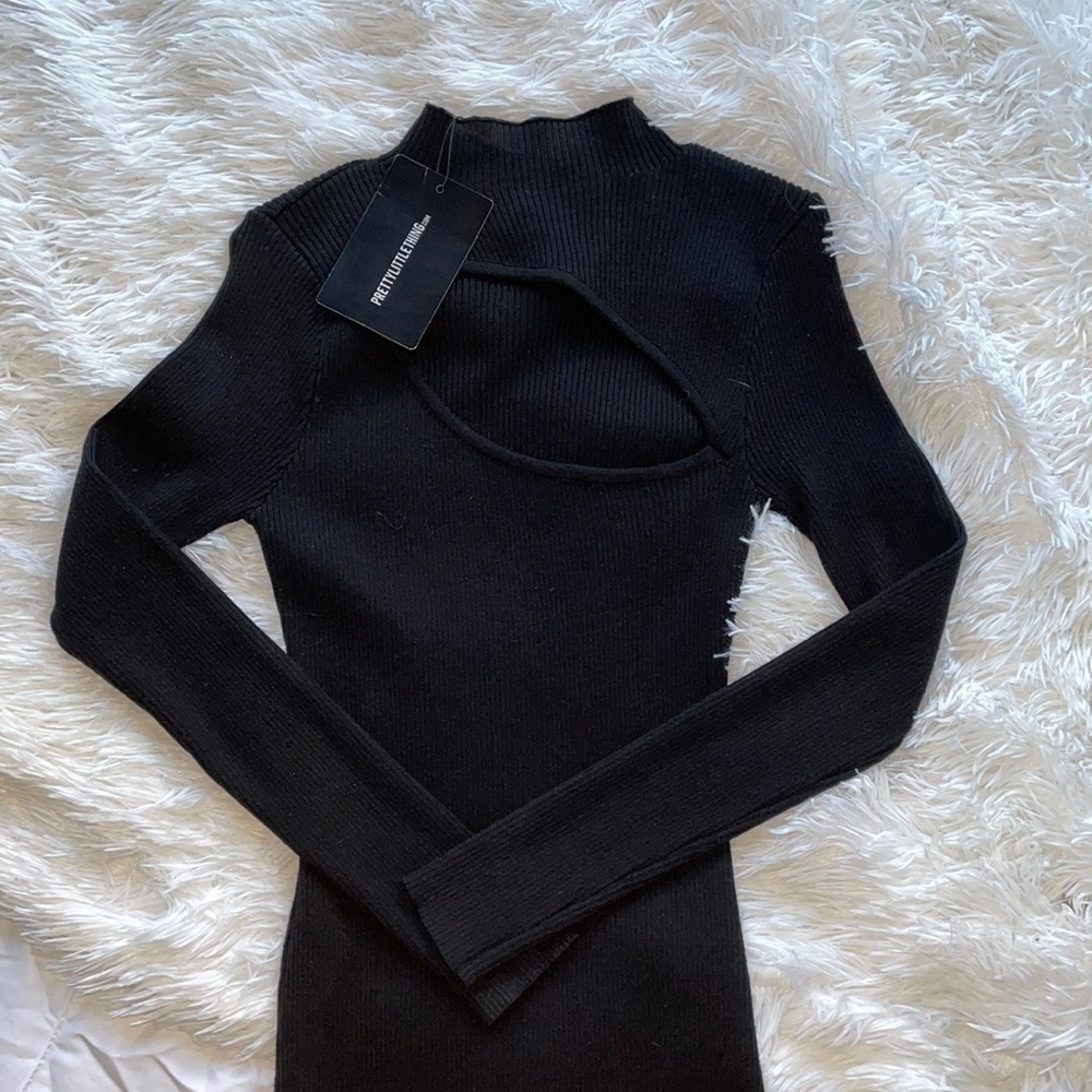 PRETTYLITTLETHING Black Cutout Knitted Rib Dress